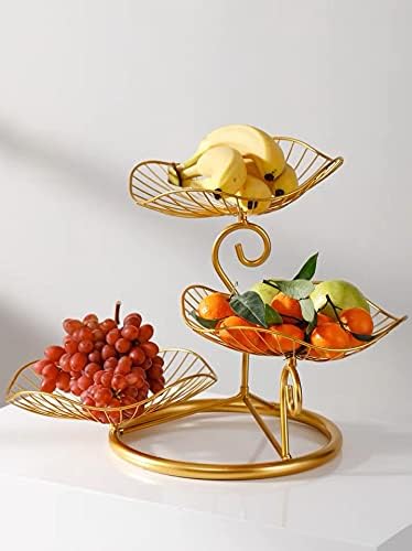 Metal 3-Tier Fruit Basket Holder Decorative Fruit Bowl Stand, Gold (Type A)