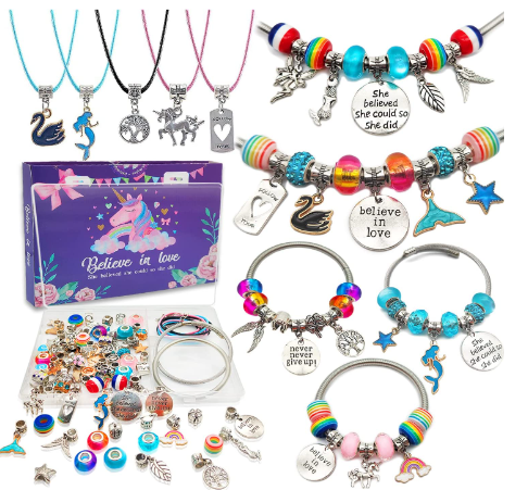 Charm Bracelet Making Kit,Jewelry Making Supplies Beads,Unicorn/Mermaid Crafts Gifts Set for Girls Teens Age 8-12