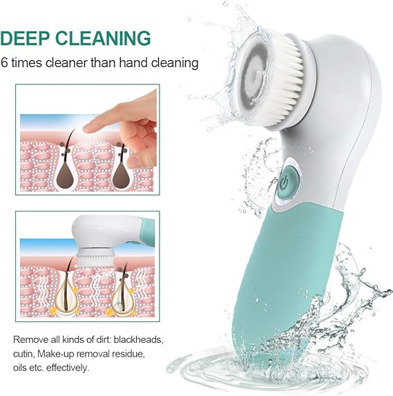 Facial Cleansing Brush Electric Facial Exfoliating Massage Brush with 3 Cleanser Heads and 2 Speeds Adjustable for Deep Cleaning, Removing Blackhead