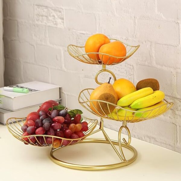 Metal 3-Tier Fruit Basket Holder Decorative Fruit Bowl Stand, Gold (Type A)