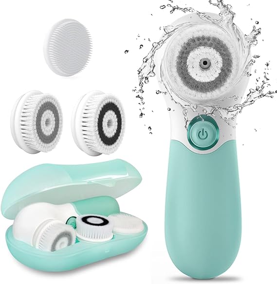 Facial Cleansing Brush Electric Facial Exfoliating Massage Brush with 3 Cleanser Heads and 2 Speeds Adjustable for Deep Cleaning, Removing Blackhead