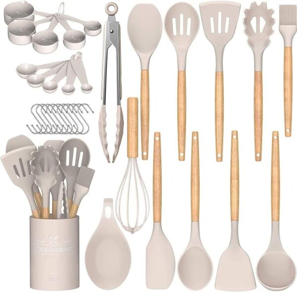 Kitchen Cooking Utensils Set, 33 pcs Non-Stick Silicone Cooking Kitchen Utensils Spatula Set with Holder,