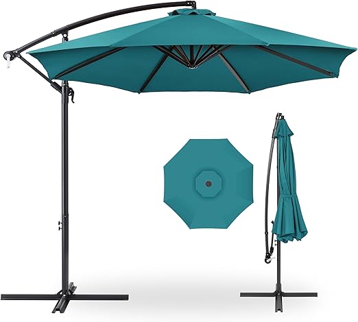 10ft Offset Hanging Market Patio Umbrella w/Easy Tilt Adjustment, Polyester Shade, 8 Ribs for Backyard, Poolside, Lawn and Garden