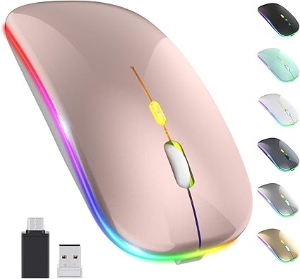 LED Wireless Mouse, Slim Silent Mouse 2.4G Portable Mobile Optical Office Mouse with USB & Type-c Receiver, 3 Adjustable DPI Levels for Notebook, PC, Laptop, Computer, MacBook