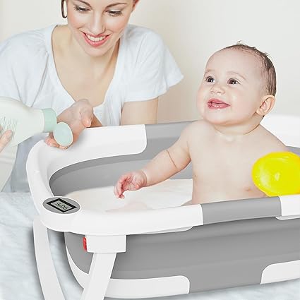 Baby Bath Tub with Soft Cushion & Thermometer,Baby Bathtub Newborn to Toddler 0-36 Months