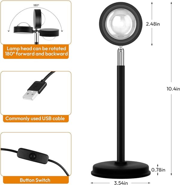 Sunset Lamp Projector, 180 Degree Rotation Sunset Projection Light Led Night Light Floor Lamp with USB Port