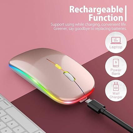 LED Wireless Mouse, Slim Silent Mouse 2.4G Portable Mobile Optical Office Mouse with USB & Type-c Receiver, 3 Adjustable DPI Levels for Notebook, PC, Laptop, Computer, MacBook