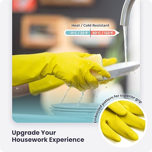 Waterproof Rubber Gloves for Washing Dishes, Non-Slip Latex Dishwashing Gloves