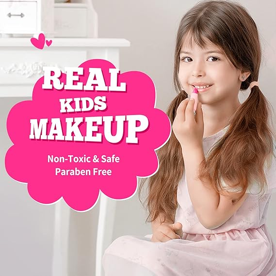 Kids Real Makeup Kit for Little Girls - Real, Non Toxic, Washable Make Up Toy - Umicorn Toys Gift for 3 4 5 6 7 8 9 10 12 Years Old Girls