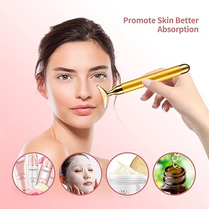 2-IN-1 Electric Face Massager Roller 24k Golden Face Roller, 3D Roller and Unique Crescent Shape Facial Roller Massager Kit Arm Eye Nose Massager