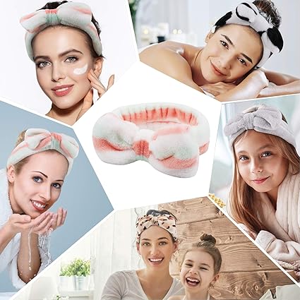 6 Pieces Bow Hair Band Spa Headband for Women Soft Coral Fleece Headband for Washing Face Terry Cloth Headband Makeup Headband Yoga Sport Headband