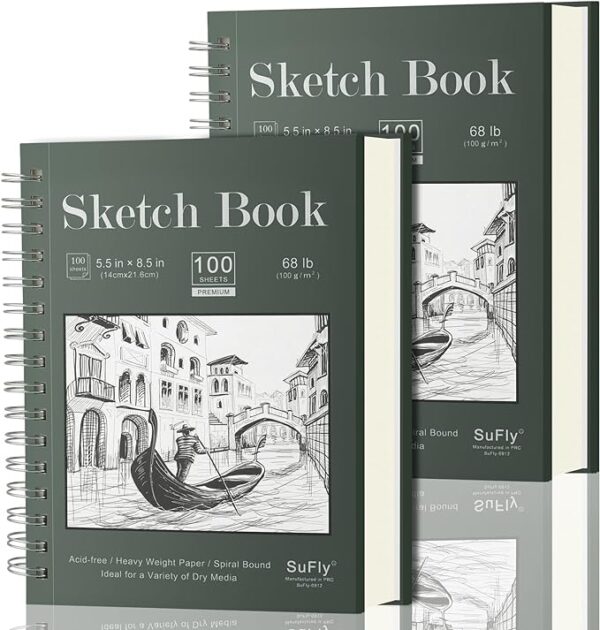 Sketch Book 5.5 X 8.5 - Spiral Sketchbook Pack of 2, SuFly 200 Sheets (68 lb/100gsm) Acid Free Sketch Pads for Drawing