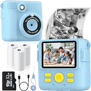 Instant Print Camera for Kids with 3 Rolls of Printer Paper, 1080P Toddler Digital Camera Toys for Age 3-12 with 32GB SD Card, Christmas & Birthday Gifts