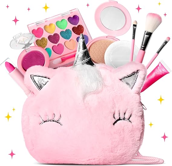 Kids Real Makeup Kit for Little Girls - Real, Non Toxic, Washable Make Up Toy - Umicorn Toys Gift for 3 4 5 6 7 8 9 10 12 Years Old Girls