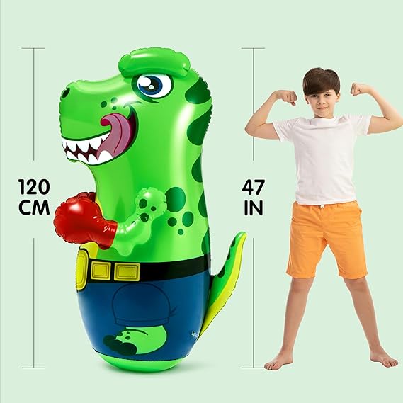 Inflatable T-Rex Dinosaur Bopper 47 Inches, Bop Bag Inflatable Punching Toy, Kids Punching Bag with Bounce-Back Action