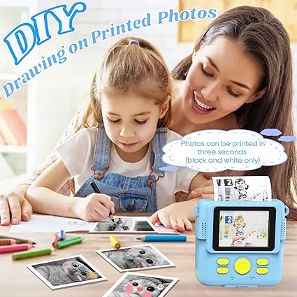 Instant Print Camera for Kids with 3 Rolls of Printer Paper, 1080P Toddler Digital Camera Toys for Age 3-12 with 32GB SD Card, Christmas & Birthday Gifts