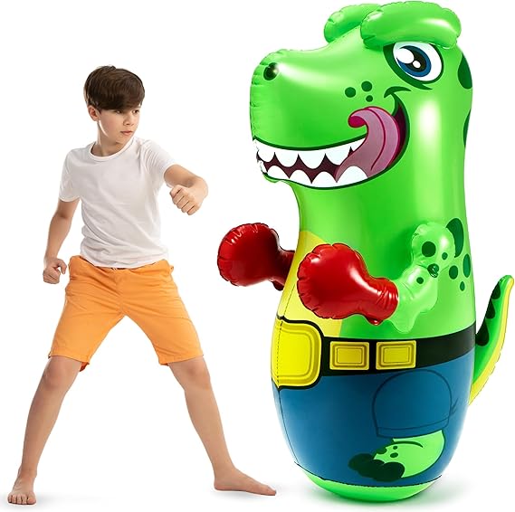 Inflatable T-Rex Dinosaur Bopper 47 Inches, Bop Bag Inflatable Punching Toy, Kids Punching Bag with Bounce-Back Action