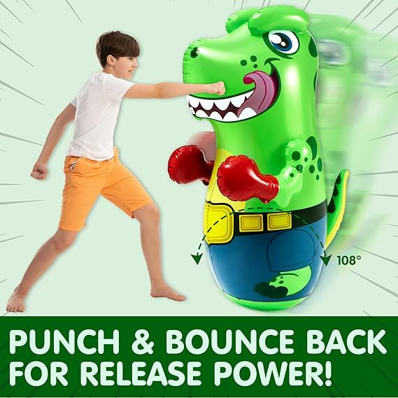 Inflatable T-Rex Dinosaur Bopper 47 Inches, Bop Bag Inflatable Punching Toy, Kids Punching Bag with Bounce-Back Action