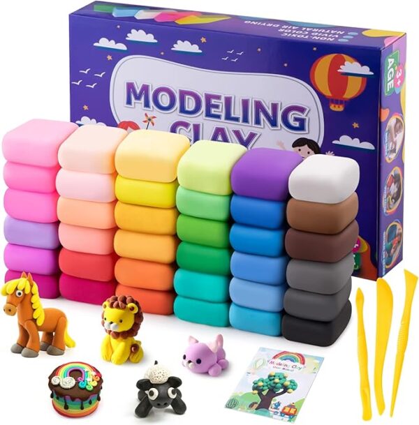 Air Dry Clay, 36 Colors Modeling Clay Kit with 3 Sculpting Tools, Magic Foam Clay for Kids