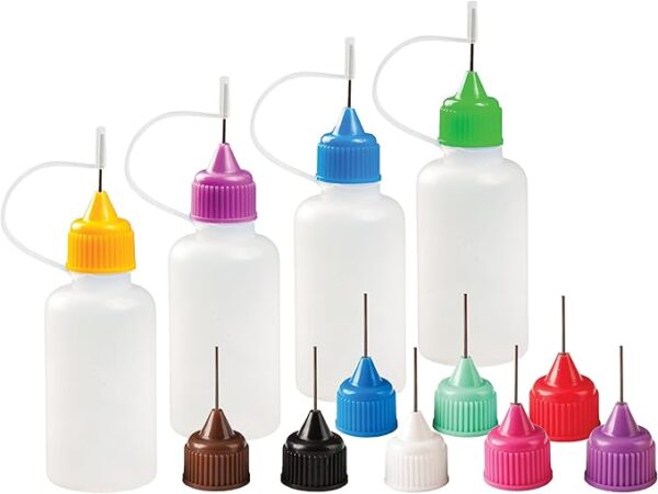 Free Hand Precision Tip Applicator Bottle 1 Oz. 4 Needle Tip Squeeze Bottles and 12 Tips for Acrylic Painting,