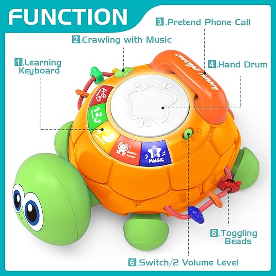 Baby Toys 6 to 12 Months, Musical Turtle Crawling Baby Toys for 12-18 Month,