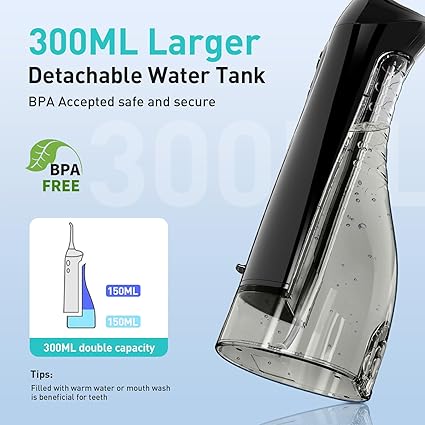 Water Dental Flosser Teeth Pick: Portable Cordless Oral Irrigator 300ML Rechargeable Travel Irrigation Cleaner IPX7 Waterproof Electric