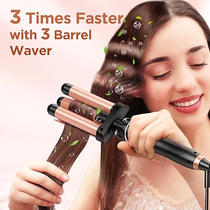 5 in 1 Wand Curling Iron-Kinked Curling Wand Set with Flat Iron Hair Straightener, 3 Barrels Hair Crimper, 3 Ceramic Curling Irons