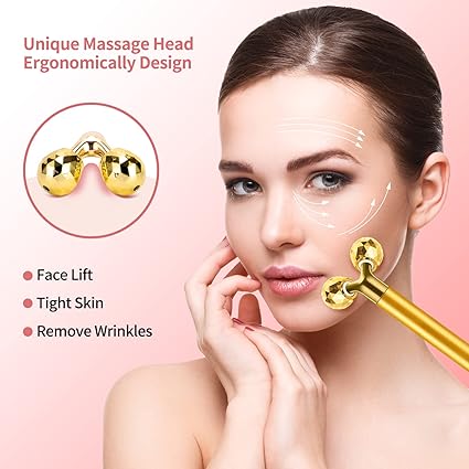 2-IN-1 Electric Face Massager Roller 24k Golden Face Roller, 3D Roller and Unique Crescent Shape Facial Roller Massager Kit Arm Eye Nose Massager