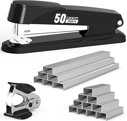 Metal Stapler Heavy Duty 50 Sheet Capacity with 1750 Staples and Staple Remover, Full Strip Staplers for Desk,