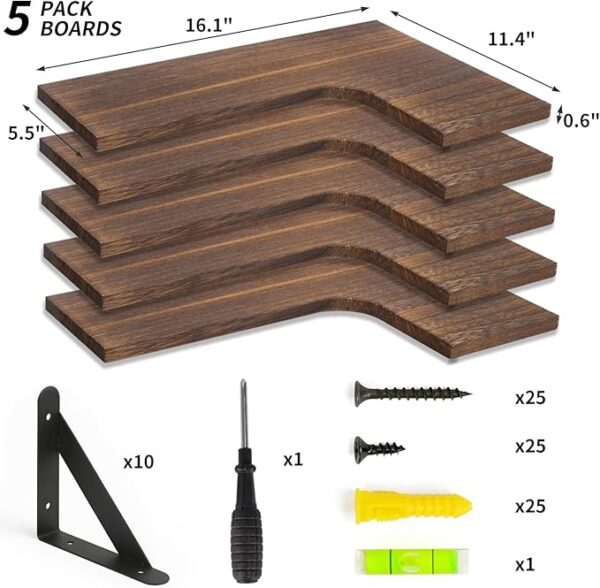 Floating Shelves, Rustic Wood Wall Shelves for Bathroom, Kitchen, Bedroom or Living Room (Dark Carbonized Black)