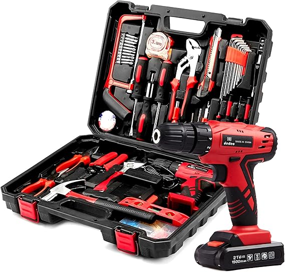 Tool Set with Drill, Cordless Hammer Drill Tool Kit 110Pcs Household Power Tools Drill Set with 21V Li-Ion Battery & Charger for Home Tool Kit