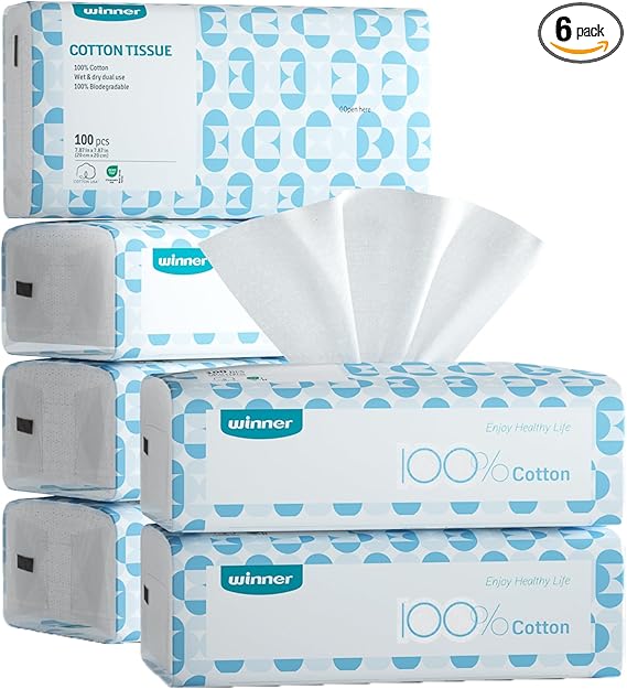 Soft Face Towels - 100% USA Cotton Dry Wipes, 600 Count Unscented Cotton Tissues for Sensitive skin