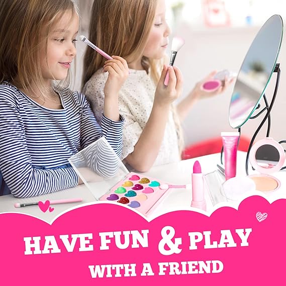 Kids Real Makeup Kit for Little Girls - Real, Non Toxic, Washable Make Up Toy - Umicorn Toys Gift for 3 4 5 6 7 8 9 10 12 Years Old Girls