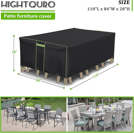 Patio Furniture Covers, Outdoor Furniture Cover Waterproof, 600D Outdoor Table and Chairs Set Cover, 110"L×84"W×28"H