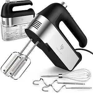 Hand Mixer Electric, 450W Kitchen Mixers with Scale Cup Storage Case, Turbo Boost/Self-Control Speed + 5 Speed + Eject Button + 5 Stainless Steel Accessories, For Easy Whipping Dough,Cream,Cake