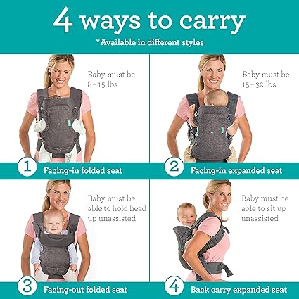 4-in-1 Carrier - Ergonomic, convertible, face-in and face-out front and back carry for newborns and older babies 8-32 lbs