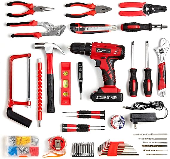 Tool Set with Drill, Cordless Hammer Drill Tool Kit 110Pcs Household Power Tools Drill Set with 21V Li-Ion Battery & Charger for Home Tool Kit