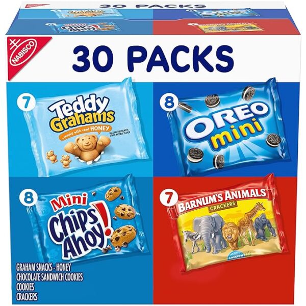 Favorites Variety Pack, OREO Mini, CHIPS AHOY! Mini, Teddy Grahams Honey & Barnum's Animal Crackers, School Snacks, 30 Snack Packs