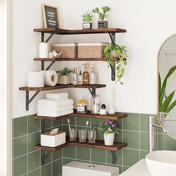 Floating Shelves, Rustic Wood Wall Shelves for Bathroom, Kitchen, Bedroom or Living Room (Dark Carbonized Black)