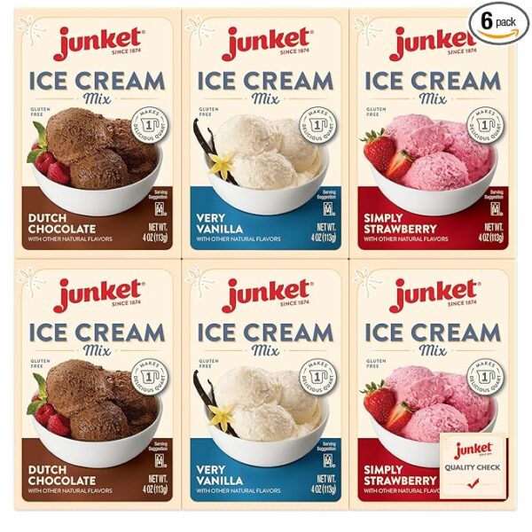 Junket Ice Cream Mix Bundle - 2 Vanilla, 2 Chocolate, 2 Strawberry (6 Total)