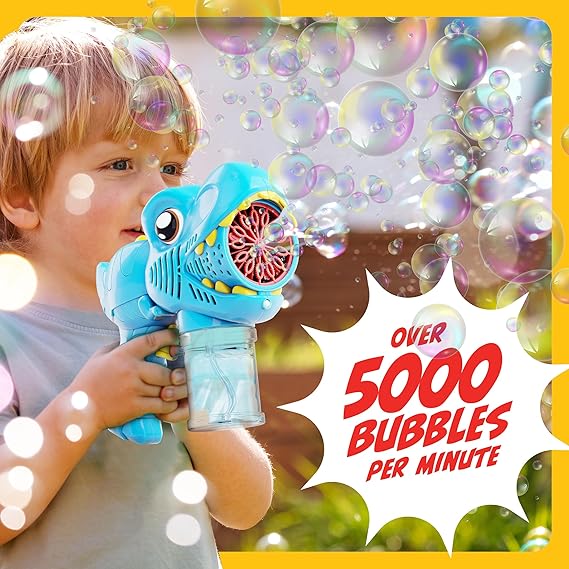 Rechargeable Dino Bubble Guns for Kids - 2 Pack - Bubbles Gun, Blaster, Blower, Maker, Machine for Boys & Girls- Cool Outdoor Toys for Toddlers - Birthday Gifts for Ages 3 4 5 6 7 8 Year Old Kid Toy