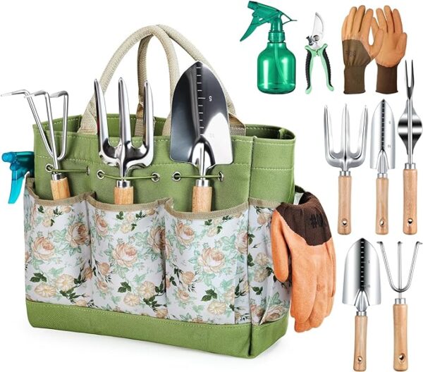 Gardening Tools 9-Piece Heavy Duty Gardening Hand Tools with Fashion and Durable Garden Tools Organizer