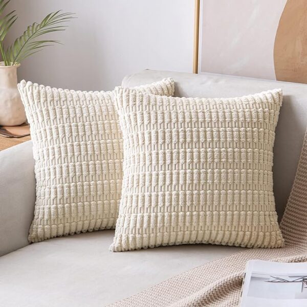 Pack of 2 Corduroy Decorative Throw Pillow Covers 18x18 Inch Soft Boho Striped Pillow Covers Modern Farmhouse Home Decor