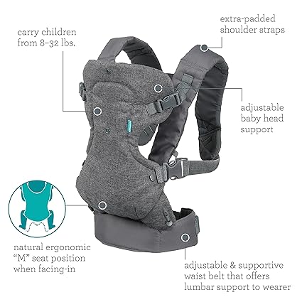 4-in-1 Carrier - Ergonomic, convertible, face-in and face-out front and back carry for newborns and older babies 8-32 lbs