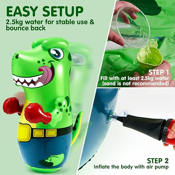 Inflatable T-Rex Dinosaur Bopper 47 Inches, Bop Bag Inflatable Punching Toy, Kids Punching Bag with Bounce-Back Action