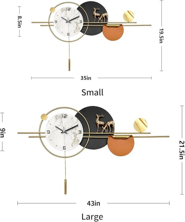 Large Wall Clocks for Living Room Decor,Decorative Modern Silent Wall Clock with Pendulum Metal Wall Art