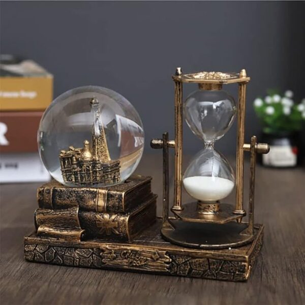 LED Music Crystal Snow Globe with Hourglass Vintage Paris Eiffel Tower Home Decoration for Living Room Bedroom