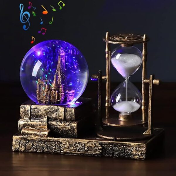 LED Music Crystal Snow Globe with Hourglass Vintage Paris Eiffel Tower Home Decoration for Living Room Bedroom