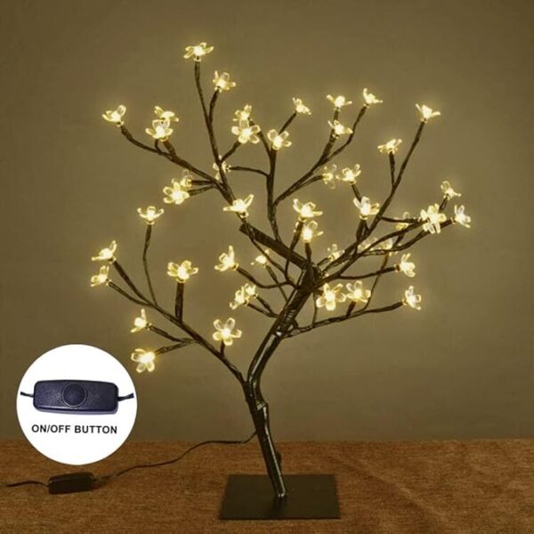 LIGHTSHARE 18 Inch Cherry Blossom Bonsai Tree, 48 LED Lights, 24V UL Listed Adapter Included, Metal Base, Warm White Lights, Ideal as Night Lights