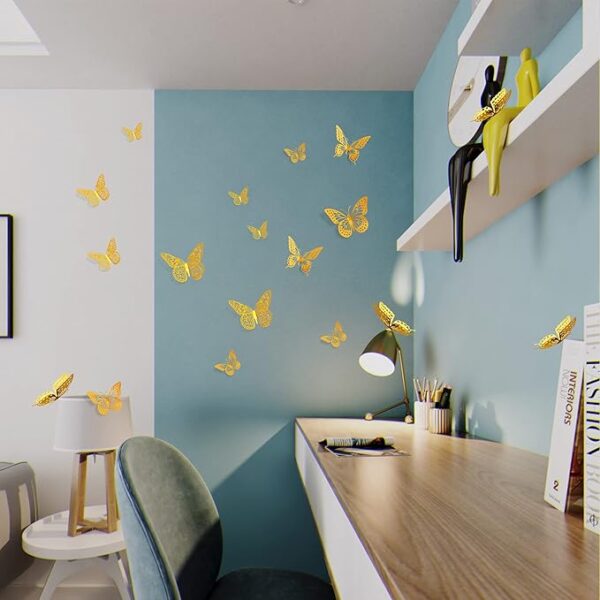 3D Butterfly Wall Decor 48 Pcs 4 Styles 3 Sizes, Gold Butterfly Decorations for Butterfly Birthday